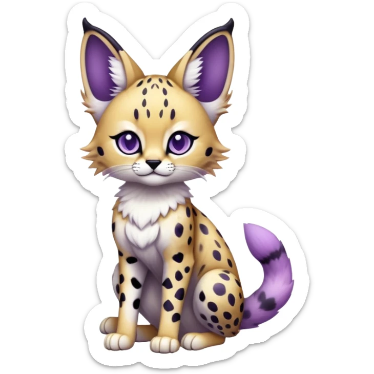 Kawaii Cute Edgy Black Purple White ethereal Serval-Fionbri-Vernid full body sticker
