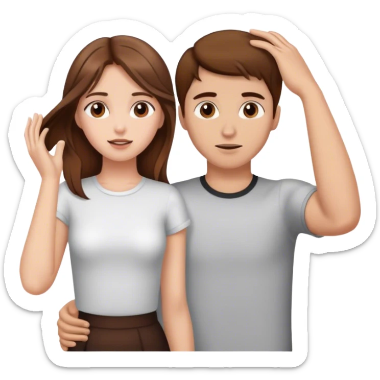 Brown hair Guys hand on brown hair girls head sticker