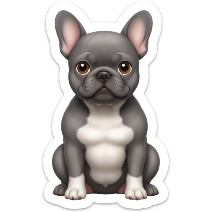dark gray french bulldog with brown eyes and white belly sticker