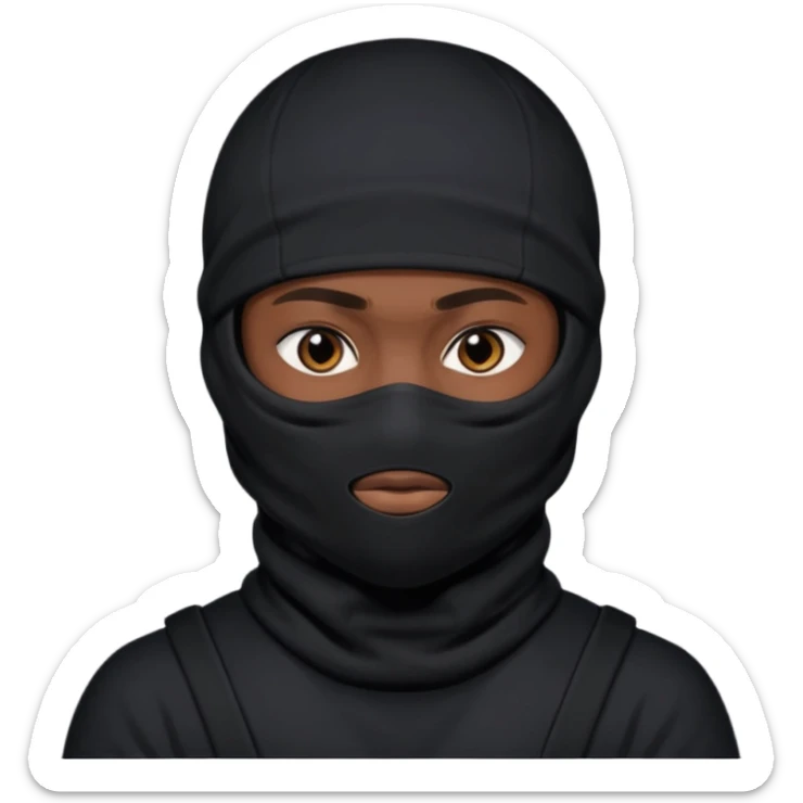 🥷🏽: inspire toi de cet emoji faisant en sorte qu’il est les mains sur les deux côtés de la tête, garde sa cagoule noir avec uniquement ses yeux apparent  sticker