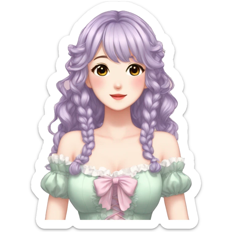 gorgeous pretty attractive anime lady beautiful hair with gorgeous dress fairycore cottagecore pastelcore detailed high quality trending VOGUE aesthetic head and bust sticker