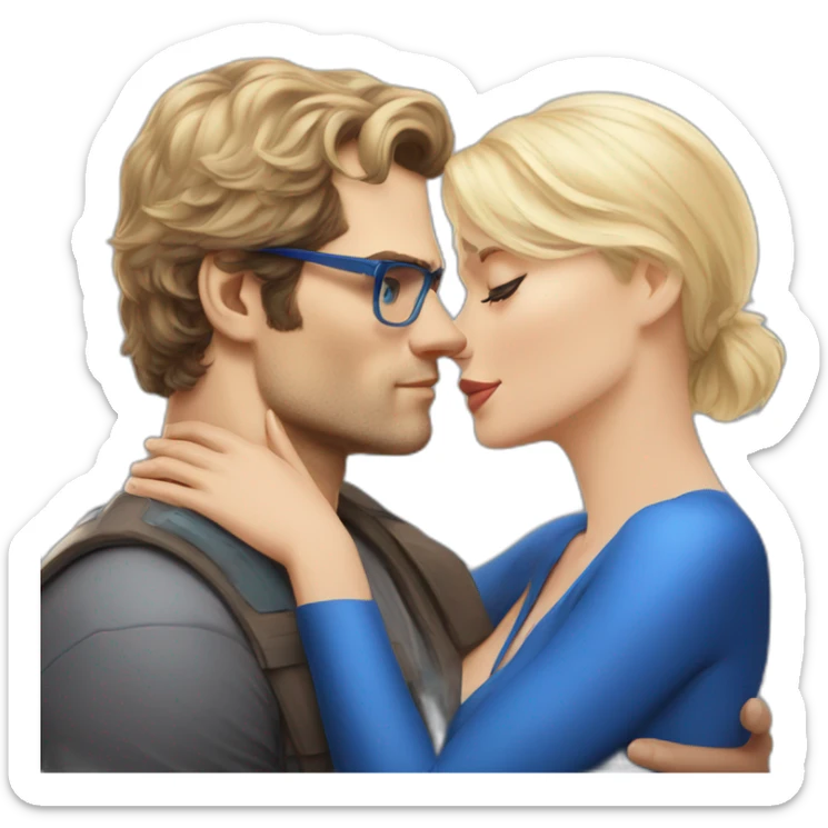 Henry Cavill kissing blond woman wuth glasses, with blue eyes with very very short hair sticker