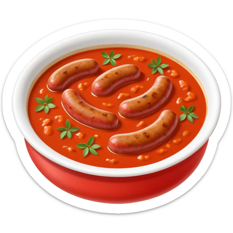 emoji of Rougail saucisse meal. Typical Reunion island meal. Sliced sausage in tomato soup with thym  sticker