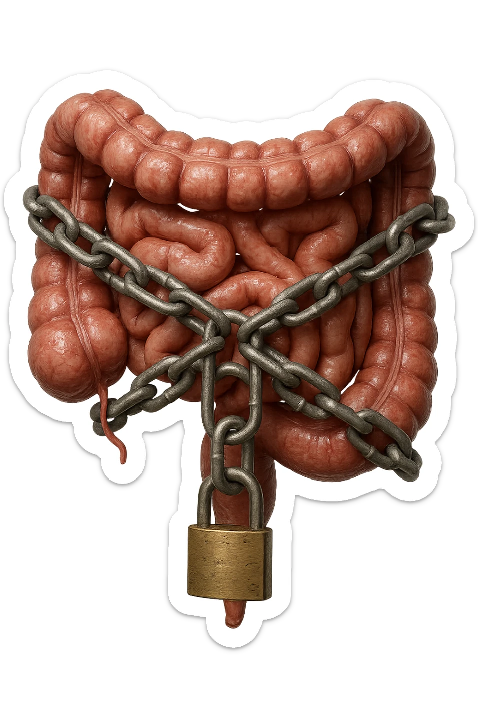 INTESTINO UMANO ANATOMICO REALISTICO CHIUSO DA CATENA TUTTA INTORNO E LUCCHETTO, IPERREALISTICO 4K sticker