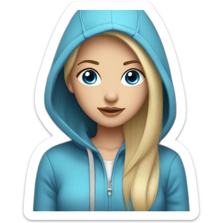 Beautiful girl with straight blonde hair, blue eye in hoodie  sticker