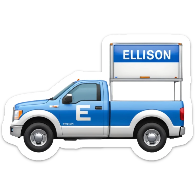 SINGLE WHITE PICKUP TRUCK SIDE VIEW ELLISDON WRITTEN ON SIDE OF TRUCK BLUE LETTERS sticker
