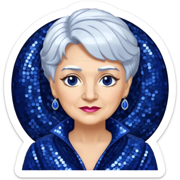 Madame Morrible from The Wizard of Oz with white hair, indigo sequin outfit sticker