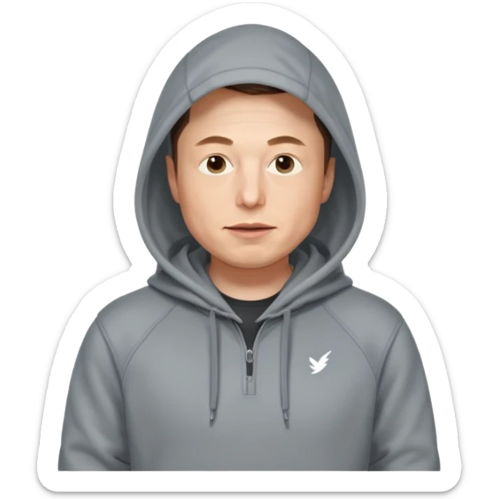 elon musk in gray hoodie full height, wear hoodie hat sticker