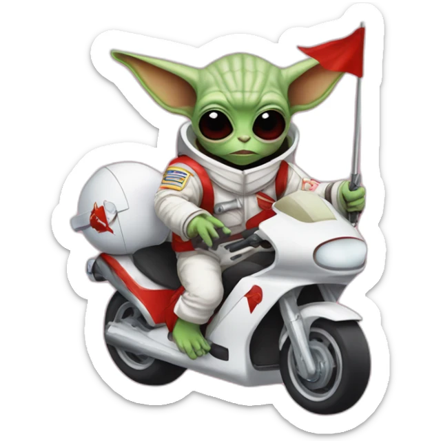 zombie michael jackson in thriller as baby yoda unicorn driving a red ferrary in an astronaut suit with peace flag sticker