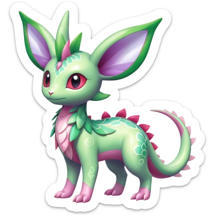 Shiny Exotic Cute Adorable Majestic Ethereal Sparkly Flygon-Espeon-Meganium-Shaymin-Hybrid-Creature with pattern-markings sticker