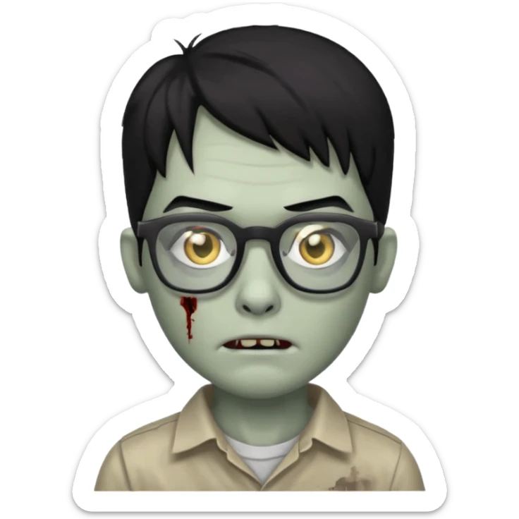 zumbie de cabelo preto grande,olhos pretos e oculos quadrados pequeno sticker