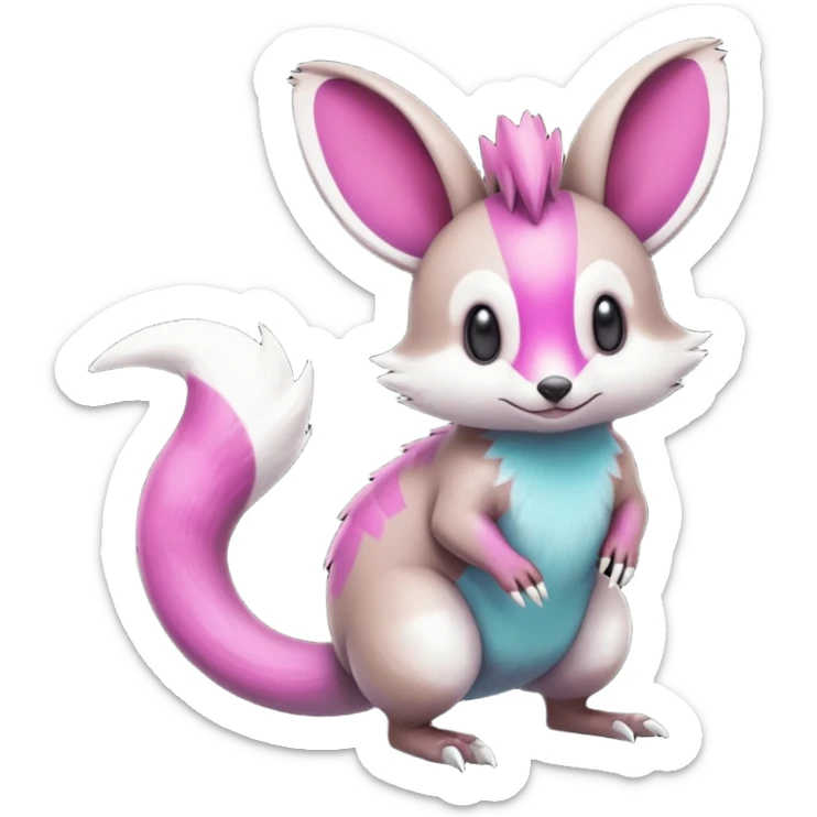 cyan-Magenta-gradients Minccino-Emolga-Numbat-Sergal-fusion-hybrid-animal-creature, full body sticker