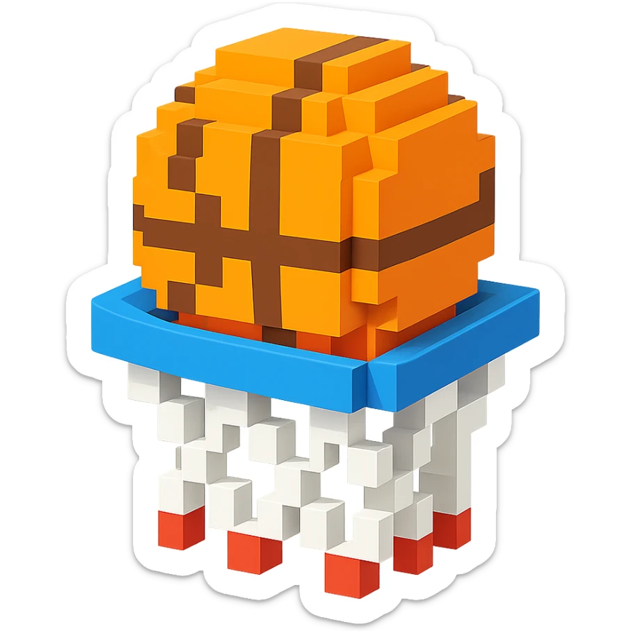 A voxel-style basketball in a net sticker