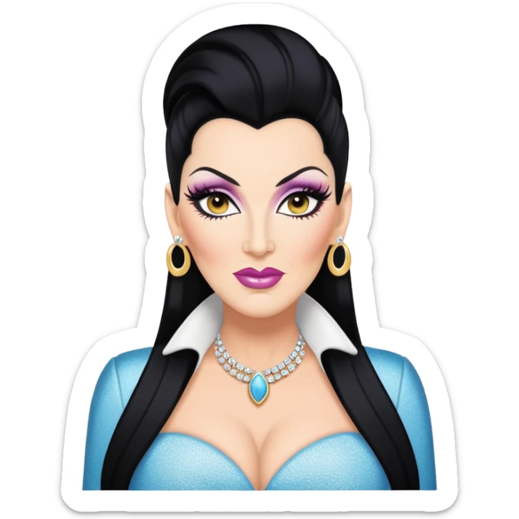 Michelle visage black hair with white mèche dragrace emoji sticker