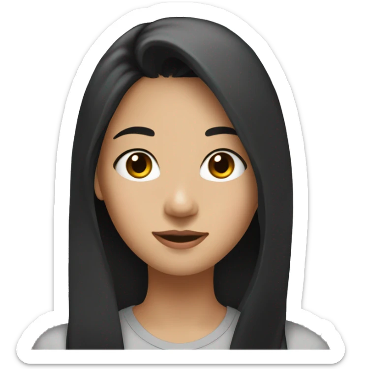 A 22 year old, Asian woman, with long black hair,   with brown eyes wearing a t-shirt. sticker