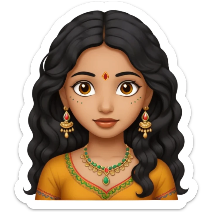 Indian fat girl south Indian wavy medium black hair ,tan darker skin sticker