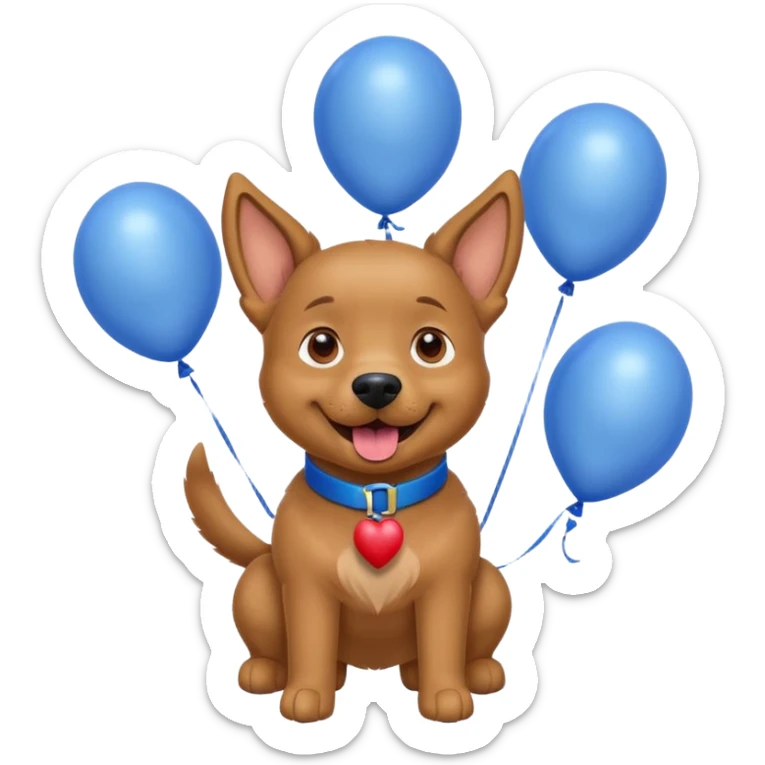 caricatura gorgi gales perrita celebrando feliz con globos y emocion con collar celeste  sticker