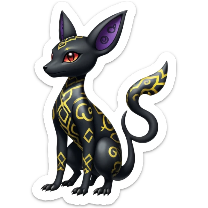 Shiny Dark Edgy Majestic Sophisticated Modern Gothic Gloomy Futuristic Salandit-Umbreon-Delcatty-Hybrid (Full body) with pattern-markings sticker
