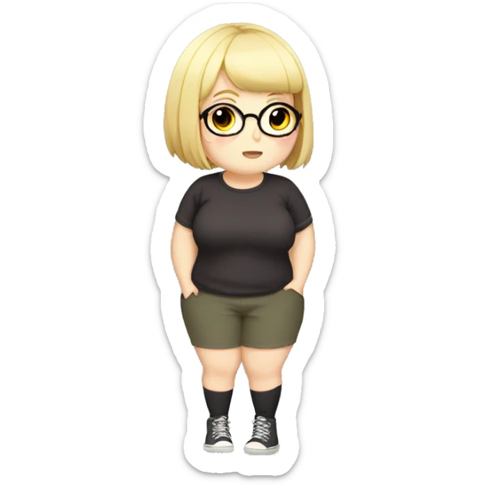 Chubby anime girl with glasses and short blonde hair full body sticker