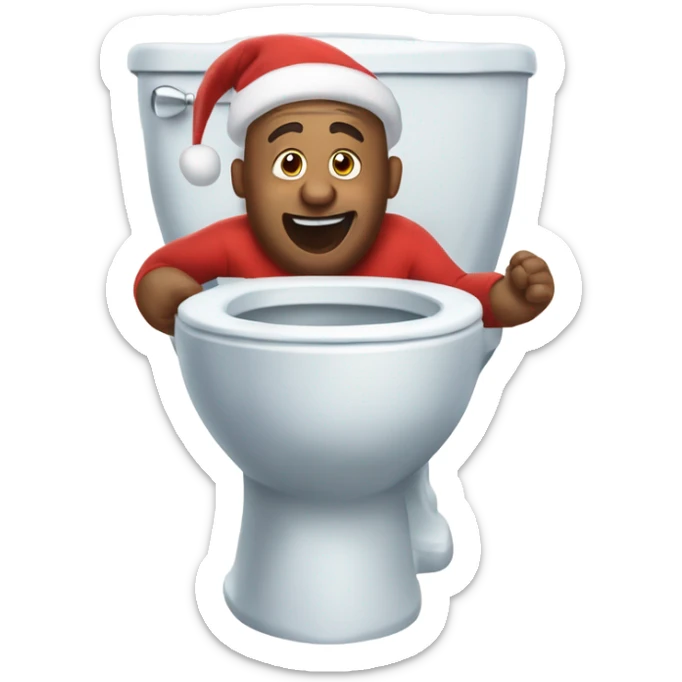 A big man coming out of a toilet saying ho ho ho merry skibidi sticker