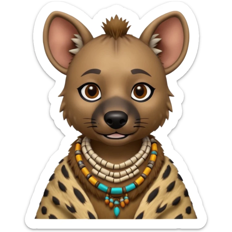 a-3d-cartoon-african-hyena-from-the-1800s-wearing-traditional-african-tribal-clothing,-calm-expression,-natural-background,-memoji-style-realism. sticker