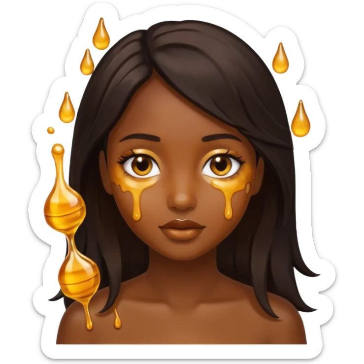 Beautiful girl, with dark hair made of real honey hair dripping honey sticker