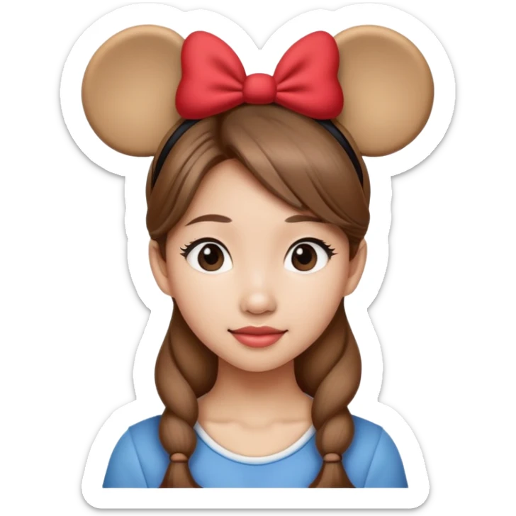 Asian girl with light brown hair wearing classic Disney Mickey Mouse ears  sticker