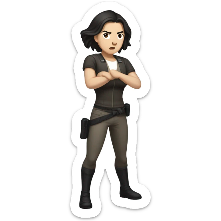 A pale half Asian man with short dark hair fighting a white woman with long wavy brunette hair sticker