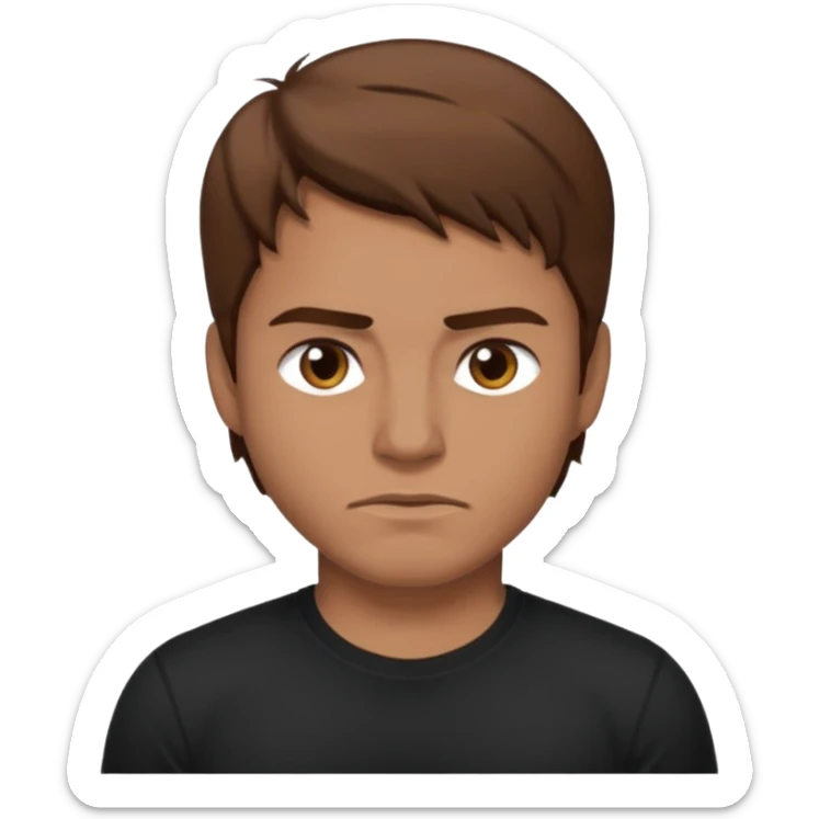 man with brown hair who is strong wearing black t shirt not smiling sticker