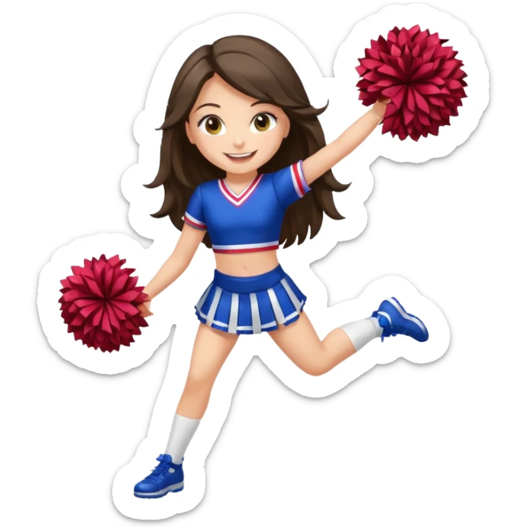 happy long haired brunette girl hazel eyes full body cheerleader sticker
