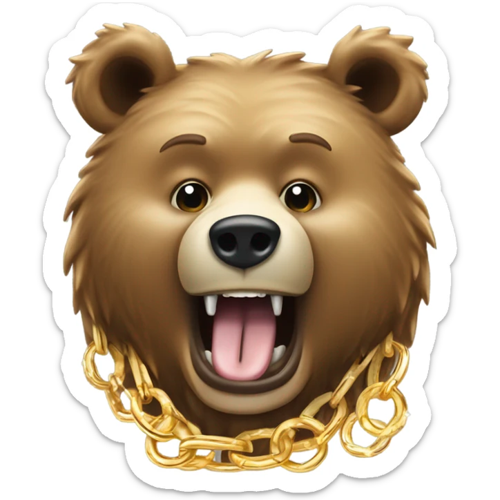 Grizzly bear with gold chain and gold and diamond grill and rings on eating pasta and garlic bread in Ana Italian restaurant  sticker