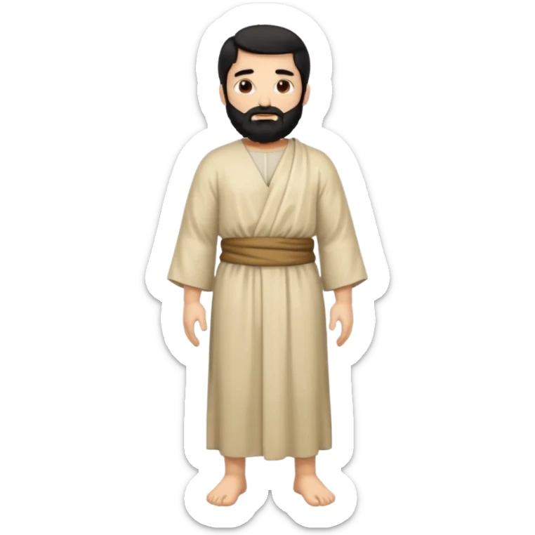 fullbody, head-to-toe, Jesus's apostle Thomas, black hair and black beard, both arms down, normal emoji style, facing right sticker