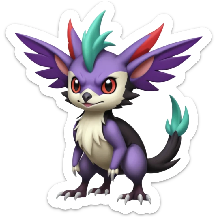 Cute Cool Badass Noibat-Noivern-Mightyena-Silvally-Fakémon-hybrid-creature (full body)  sticker