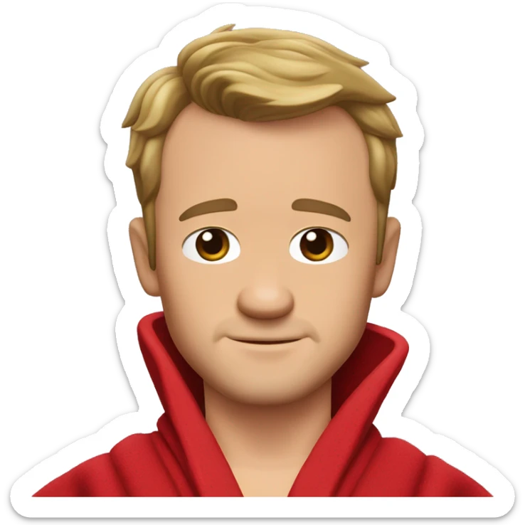 Barney Stinson, with a short face and dark blond hair that sticks out at the front, wears a red-and-black bathrobe. sticker