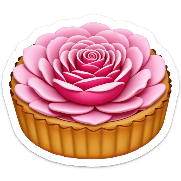 Yunnan Rose Flower Cake with visible petals in pastry, simplified emoji style with bold outlines and bright colors, cartoon style traditional Dian floral dessert sticker