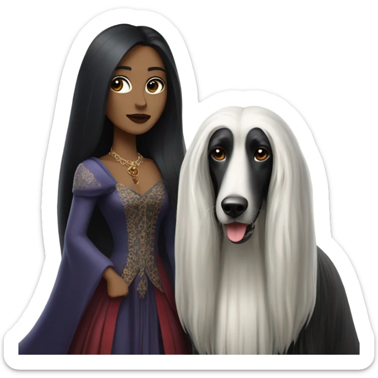 Women vampire black hair full body with Afghan Hound, Schiaparelli sticker