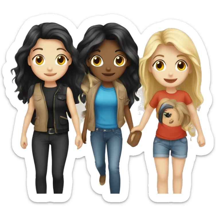 Friend group of a blond girl, two brunette girls, a girl with black hair, and a boy with black hair sticker
