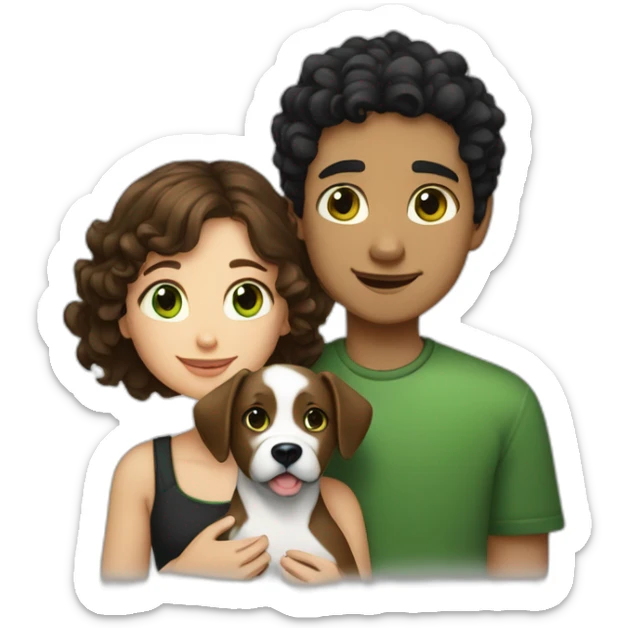girl-with-brown-eyes-and-brown-hair-and-a-boy-with-short-black-hair-and-green-eyes-hugs-curly-black-and-white-dog sticker