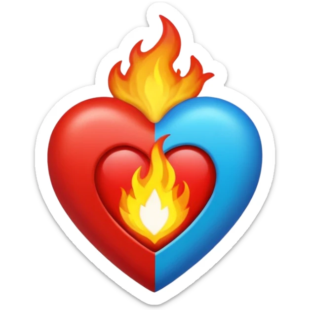 Hazme el corazón rojo y con fuego y que el fuego sea azul verdoso sticker