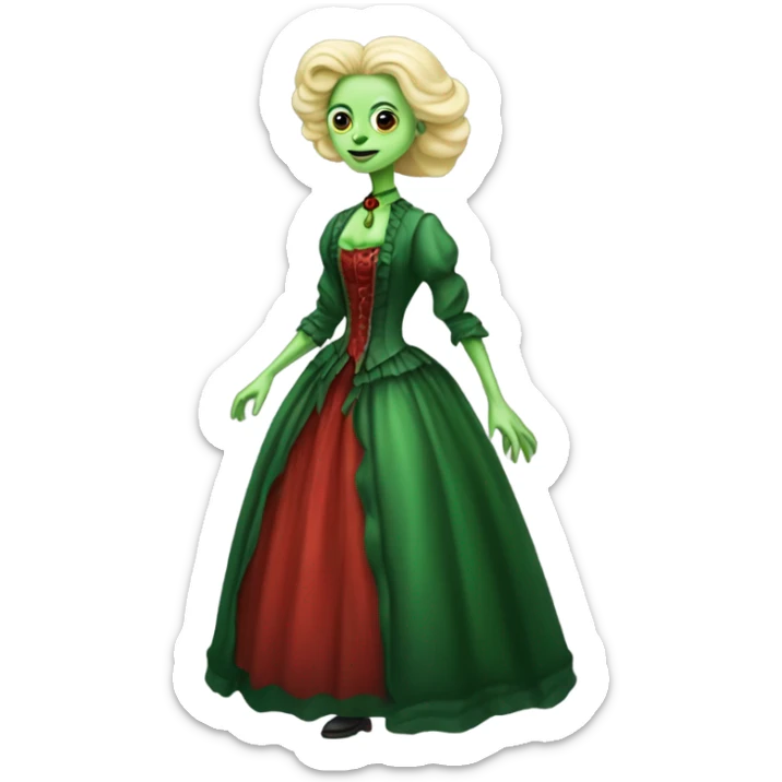 "galora green blonde alien woman" in red Victorian dress red elegant, full body sticker