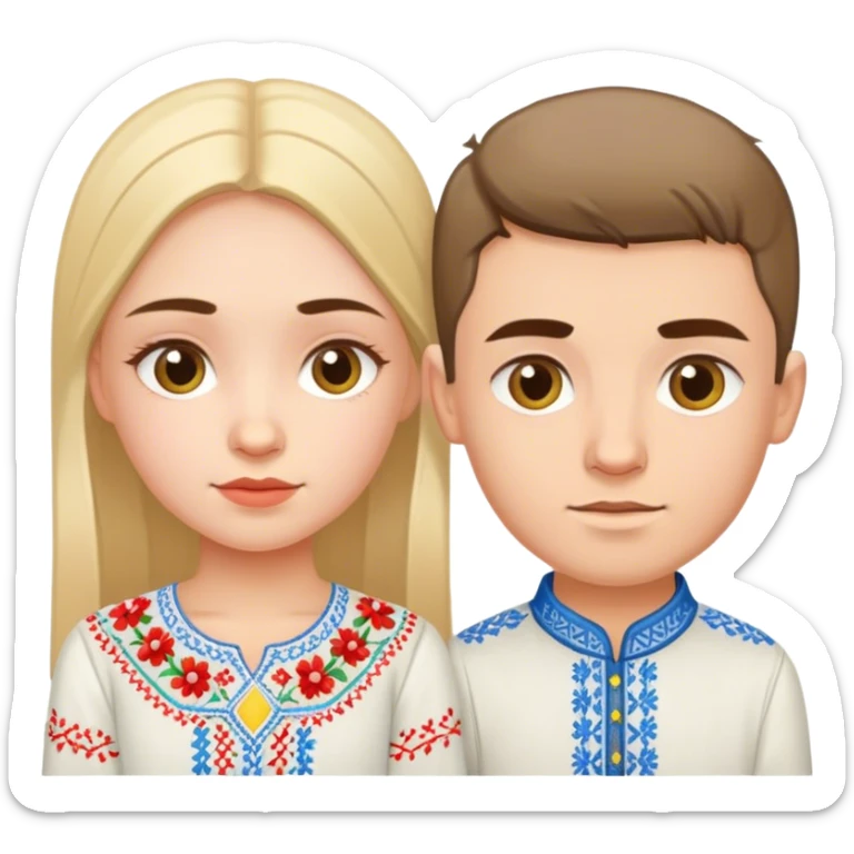 A Ukrainian girl in an embroidered shirt and a Ukrainian boy in an embroidered shirt sticker