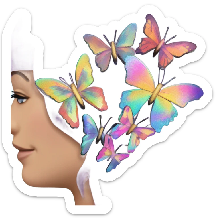 Butterfly Hair Clips – A cluster of holographic butterfly clips scattered in messy, colorful hair. sticker