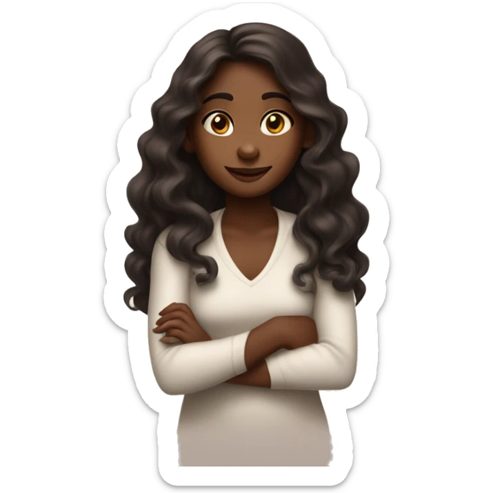 Milk chocolate skin girl with long wavy black hair rolling her eyes with her arms crossed sticker