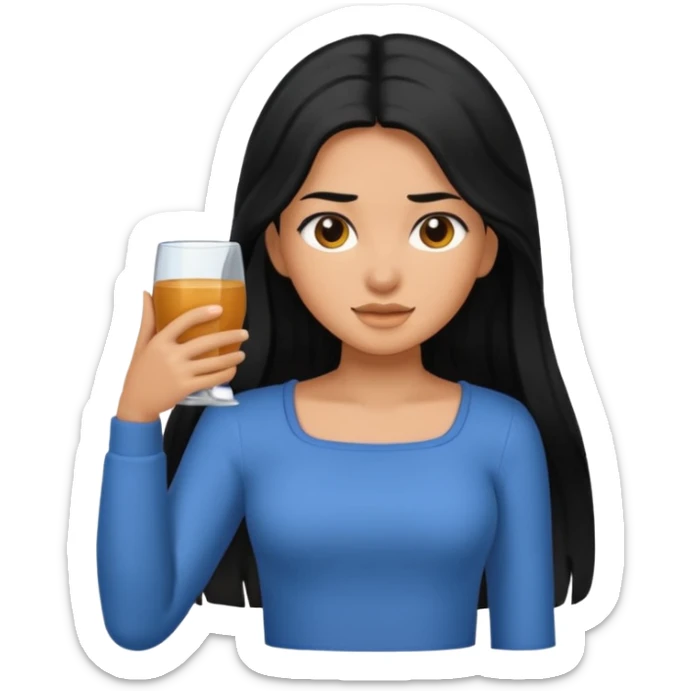 A caramel skin girl with long black hair and a square neckline shirt sticker