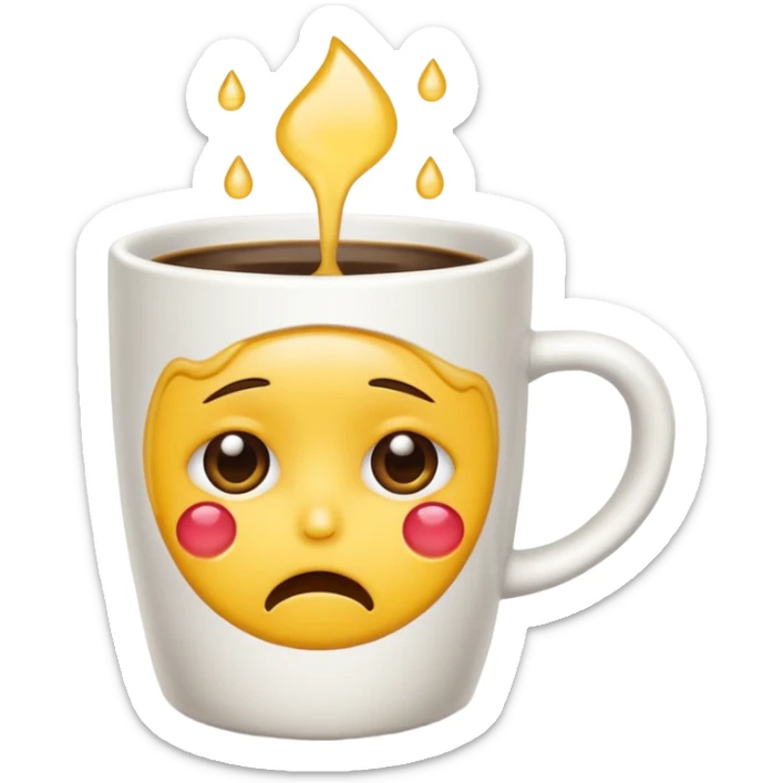 Crea un emoji che piange con sotto  le lacrime delle tazzine  sticker