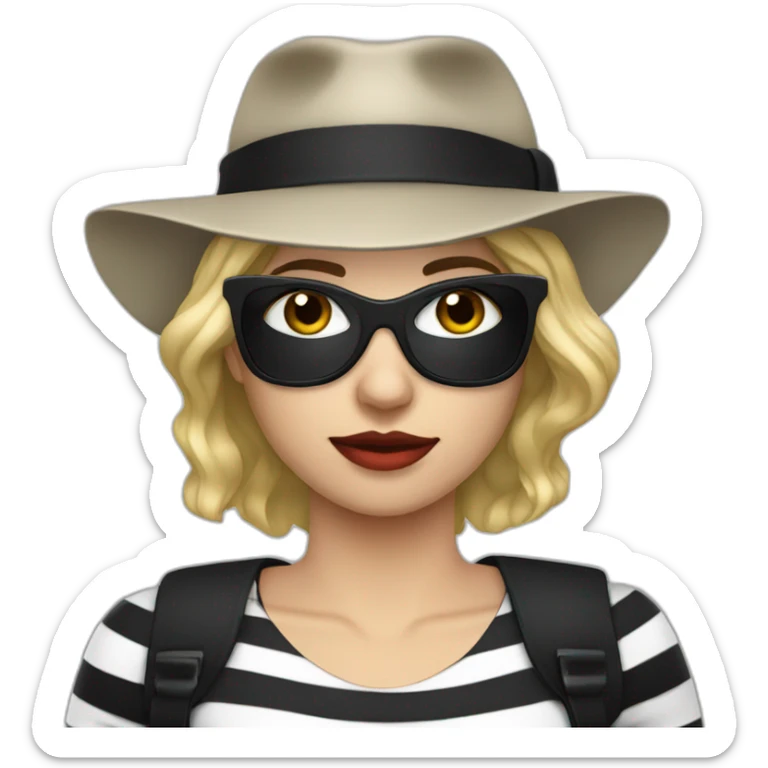 bank robber blonde woman with black hat eye mask and striped shirt sticker