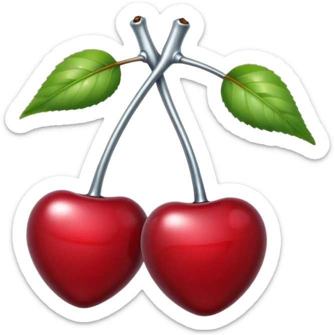 A pair of cherries emoji made of liquid silver chrome, smooth rounded shapes, glossy metallic surface, subtle sensual vibe, luxury sexy aesthetic, iOS emoji style, centered, clean white background sticker