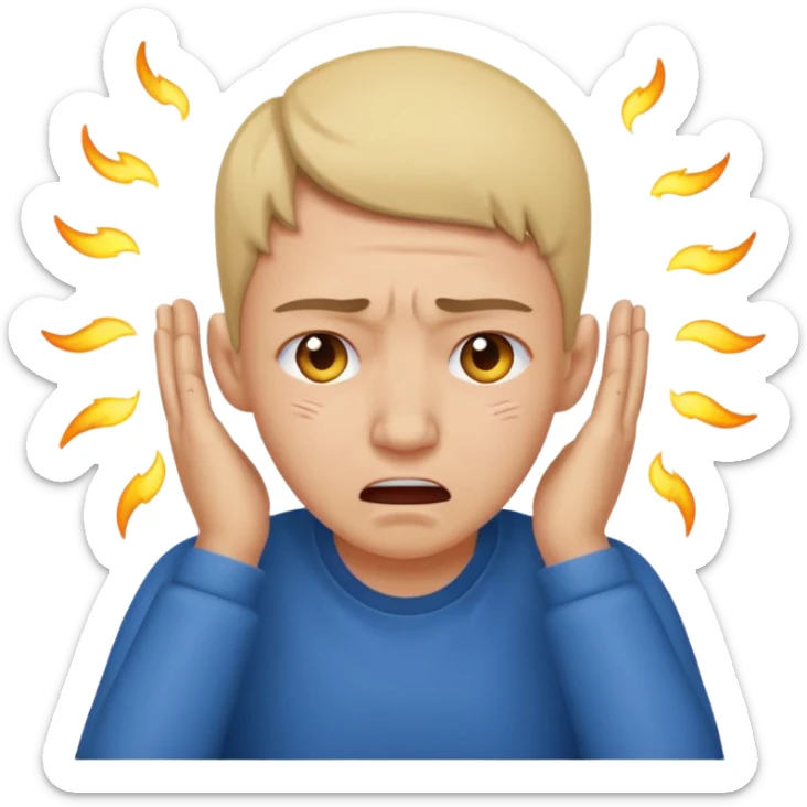 person covering ears, wincing in pain because the sound is terribly loud and hurting ears sticker