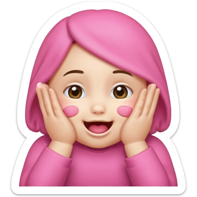 emoji head with pink cheeks hands covering most of face cute baby smile mouth visible sticker