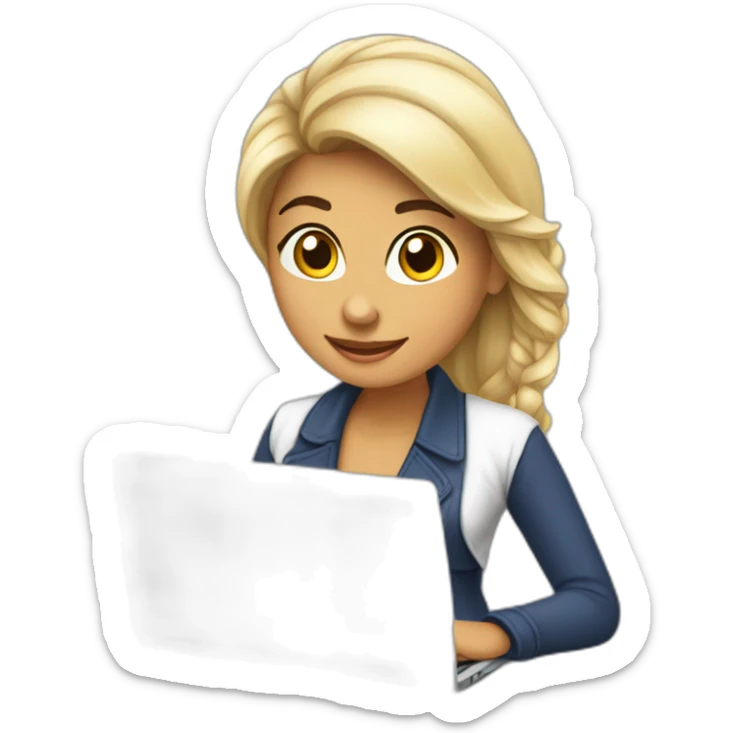 Quiero un emoji de una mujer latina emprendedora CON SU LAPTOP sticker